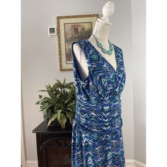 Nine West Dress Women's 16 Sleeveless V-Neck Partially Lined Blue Stretch - Picture 7 of 12